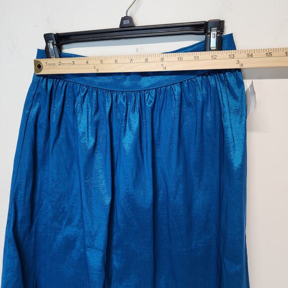 Socialite Taffeta Midi Skirt Size M Blue Pleated A-line Elastic Waist Glam Chic - Picture 6 of 10